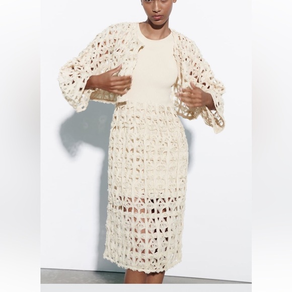 Zara Cream Open-Knit Cardigan - Picture 2 of 3